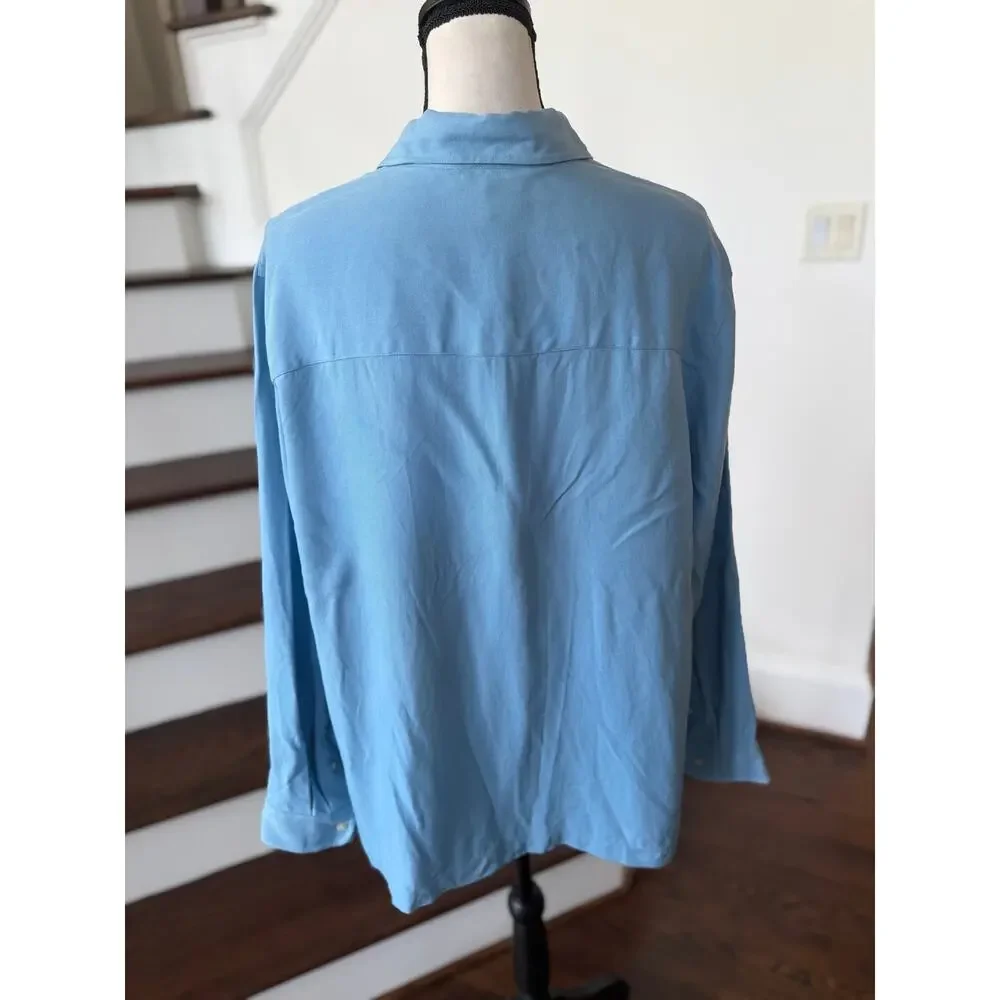 Vintage Ralph Lauren Blue Silk Button Down Shirt Wide Leg Trouser Set